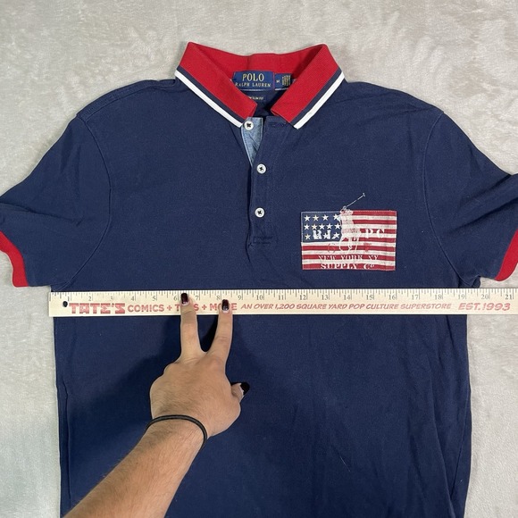 Polo Ralph Lauren Shirt Mens M Custom Slim Fit USA Flag Theme Patriotic Polo - Picture 8 of 11
